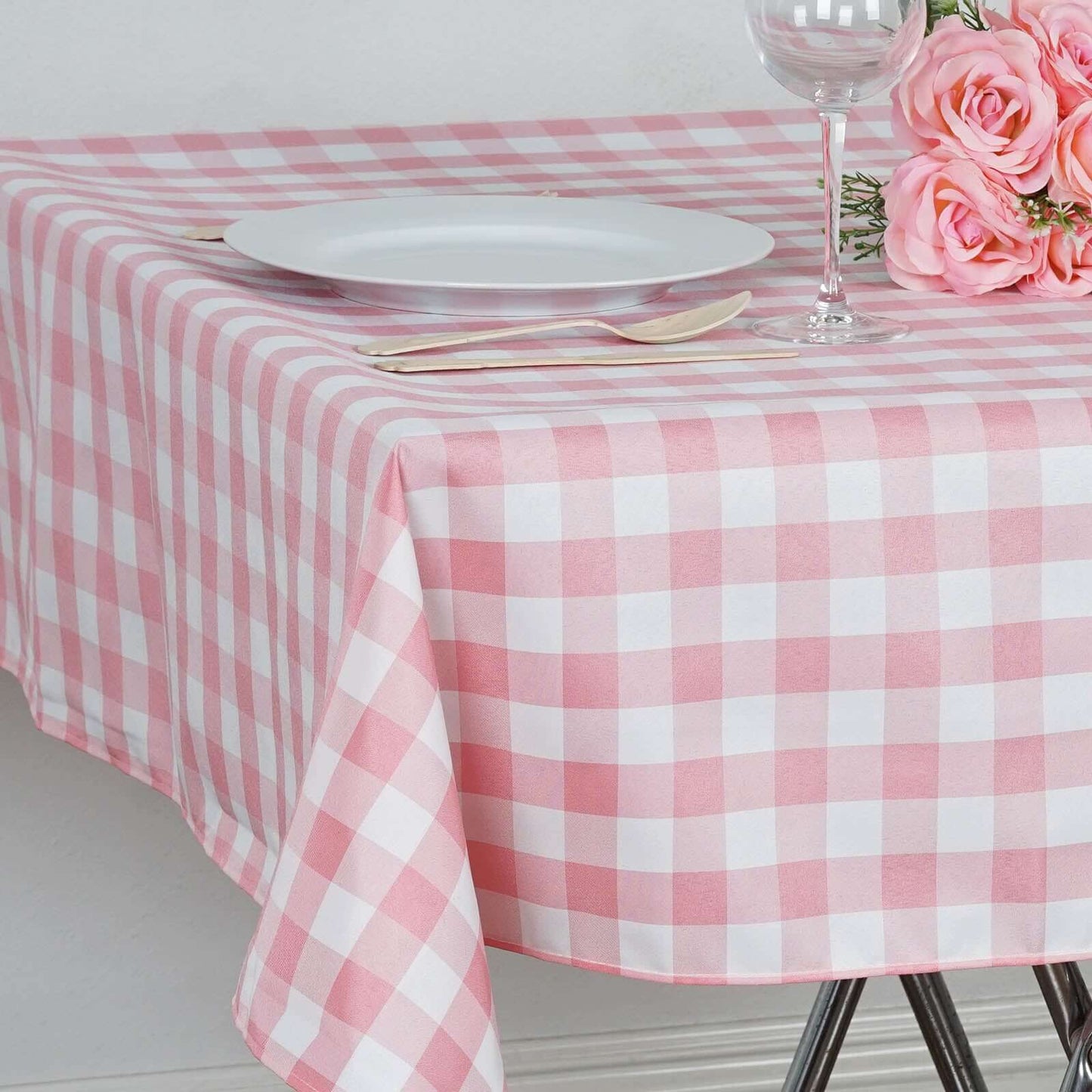 Polyester 54"x54" Square Tablecloth White Rose Quartz - Checkered Buffalo Plaid Design for Casual Table Settings - NestOCart