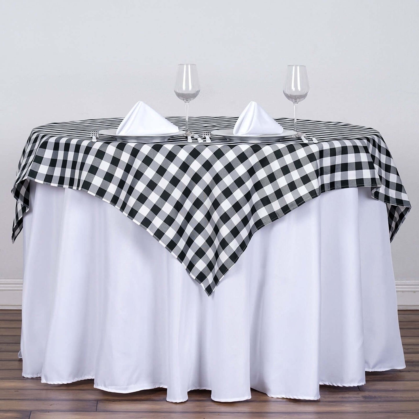 Polyester 54"x54" Square Tablecloth White/Black - Checkered Buffalo Plaid Design for Casual Table Settings - NestOCart