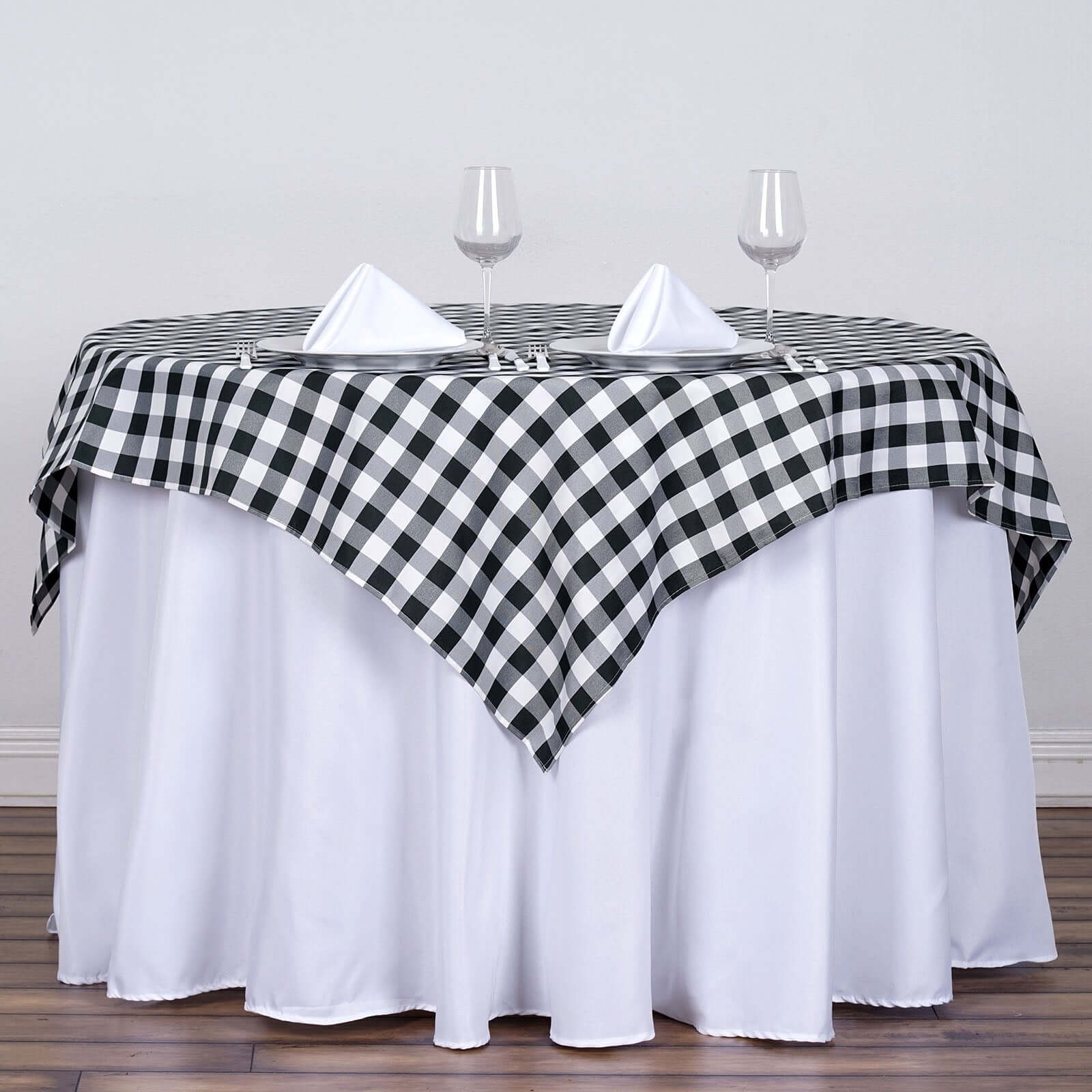 Polyester 54"x54" Square Tablecloth White/Black - Checkered Buffalo Plaid Design for Casual Table Settings - NestOCart