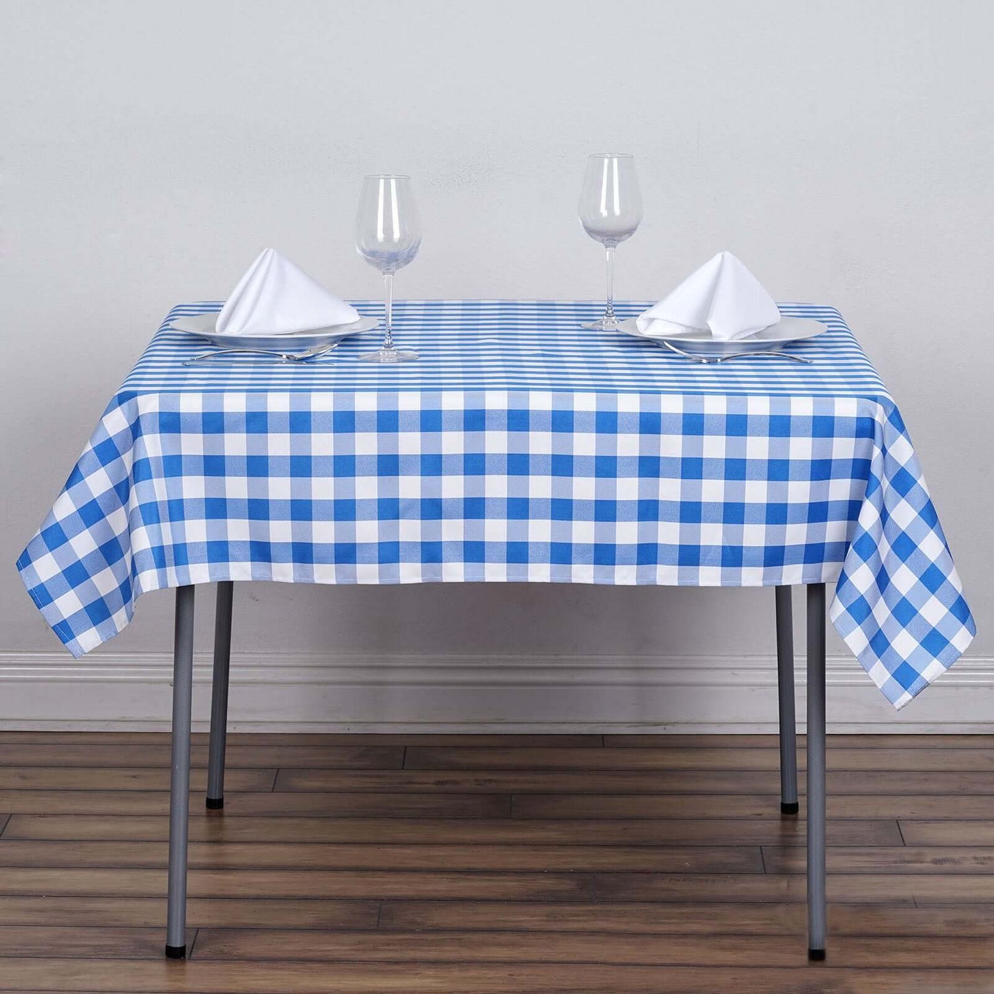 Polyester 54"x54" Square Tablecloth White/Blue - Checkered Buffalo Plaid Design for Casual Table Settings - NestOCart