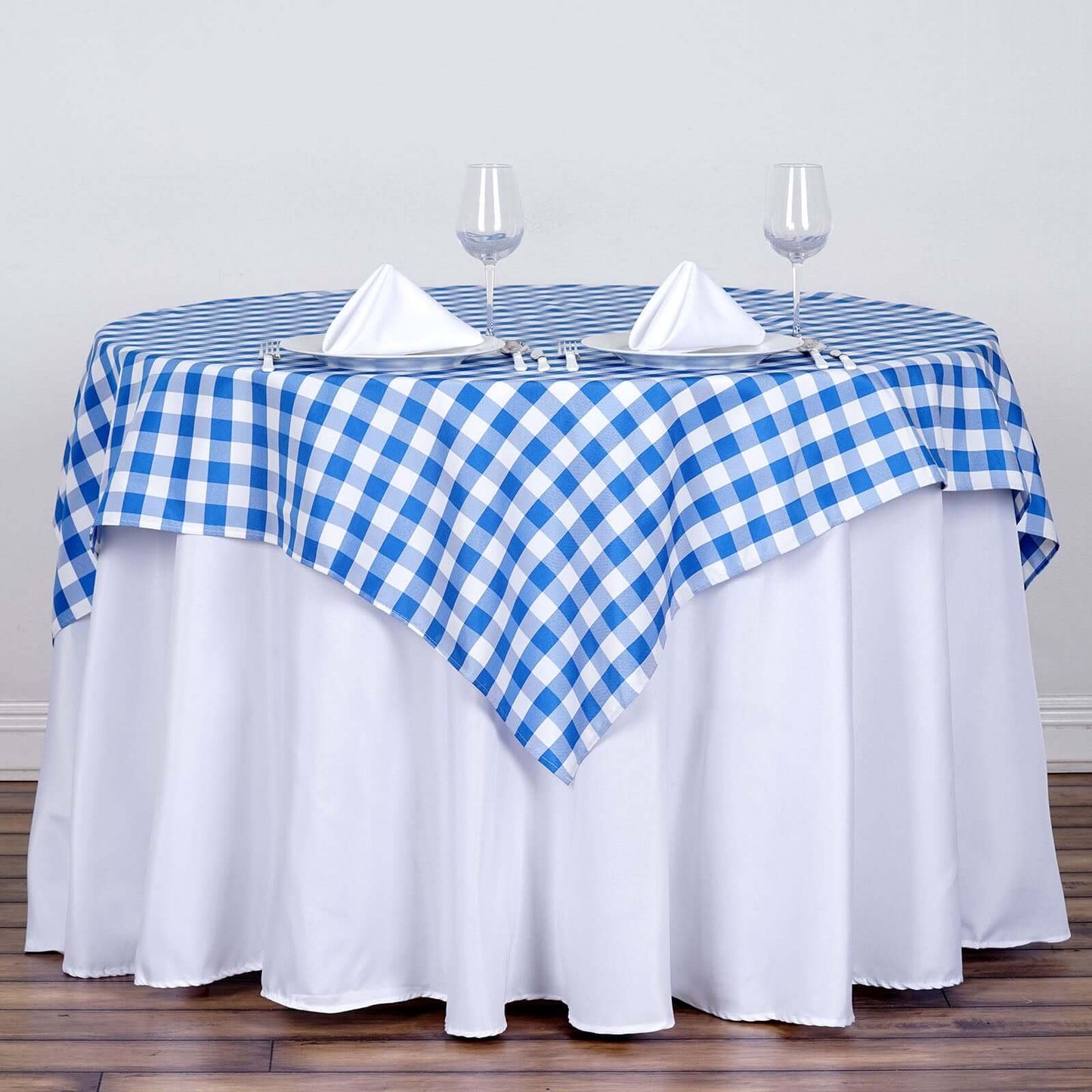 Polyester 54"x54" Square Tablecloth White/Blue - Checkered Buffalo Plaid Design for Casual Table Settings - NestOCart