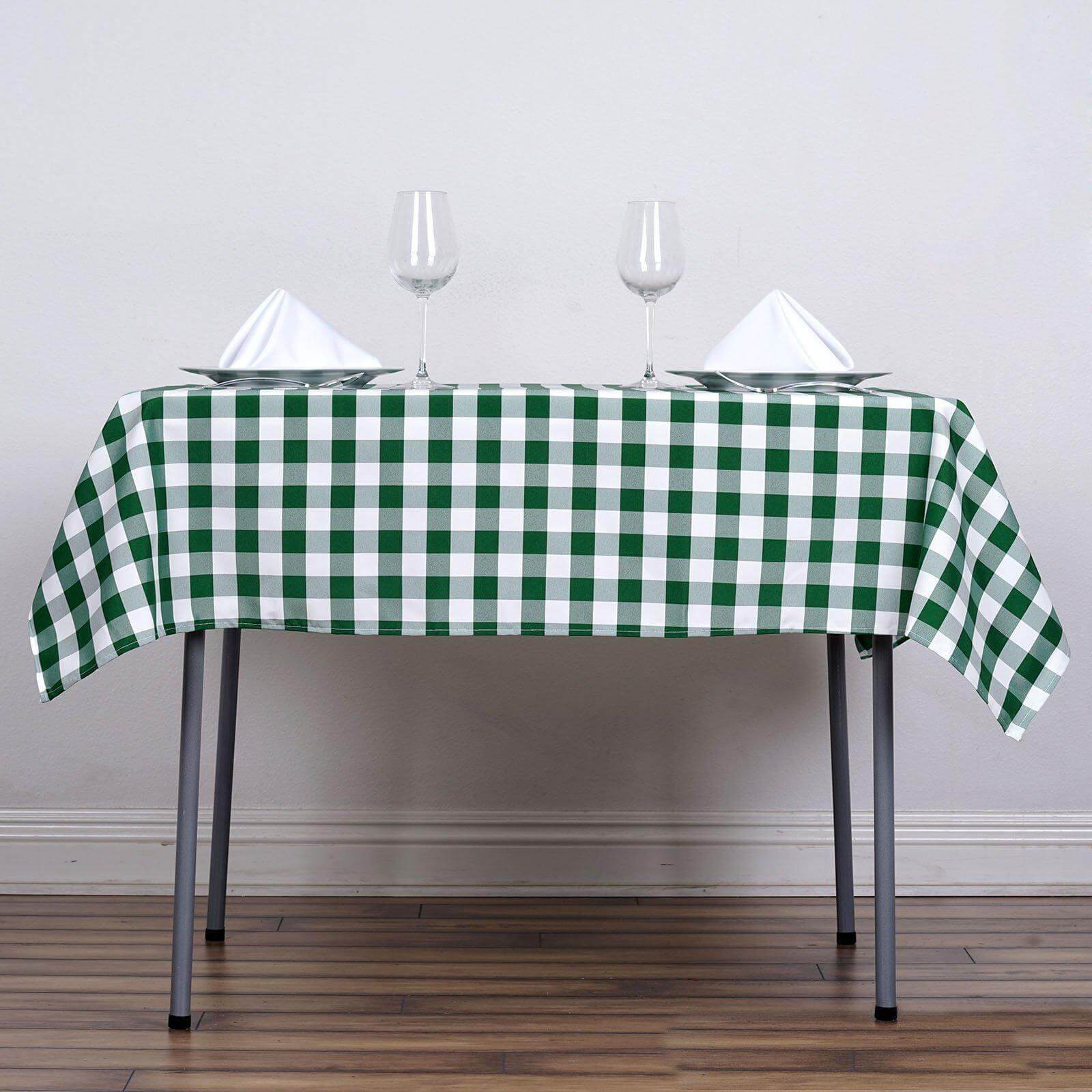 Polyester 54"x54" Square Tablecloth White/Green - Checkered Buffalo Plaid Design for Casual Table Settings - NestOCart
