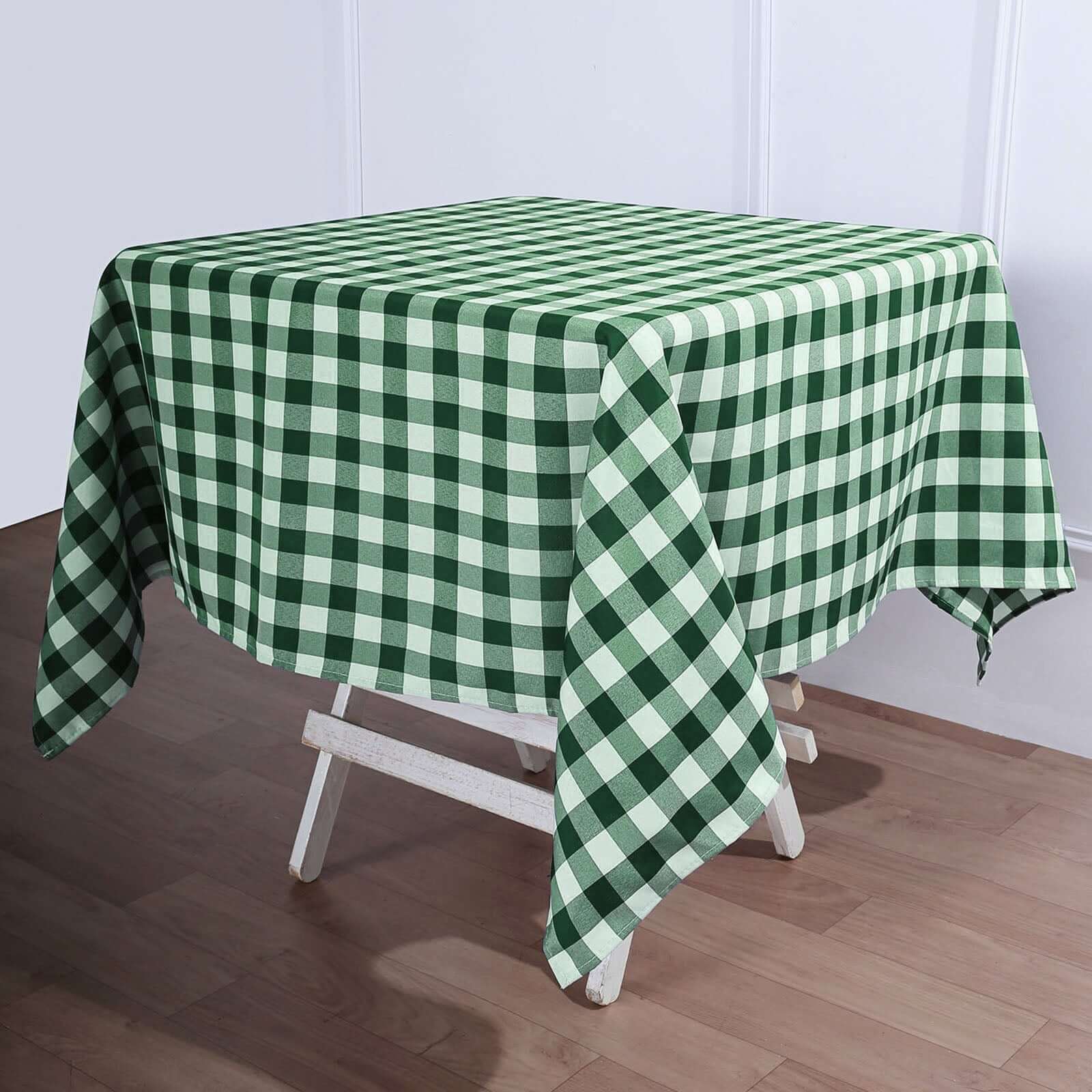 Polyester 54"x54" Square Tablecloth White/Green - Checkered Buffalo Plaid Design for Casual Table Settings - NestOCart