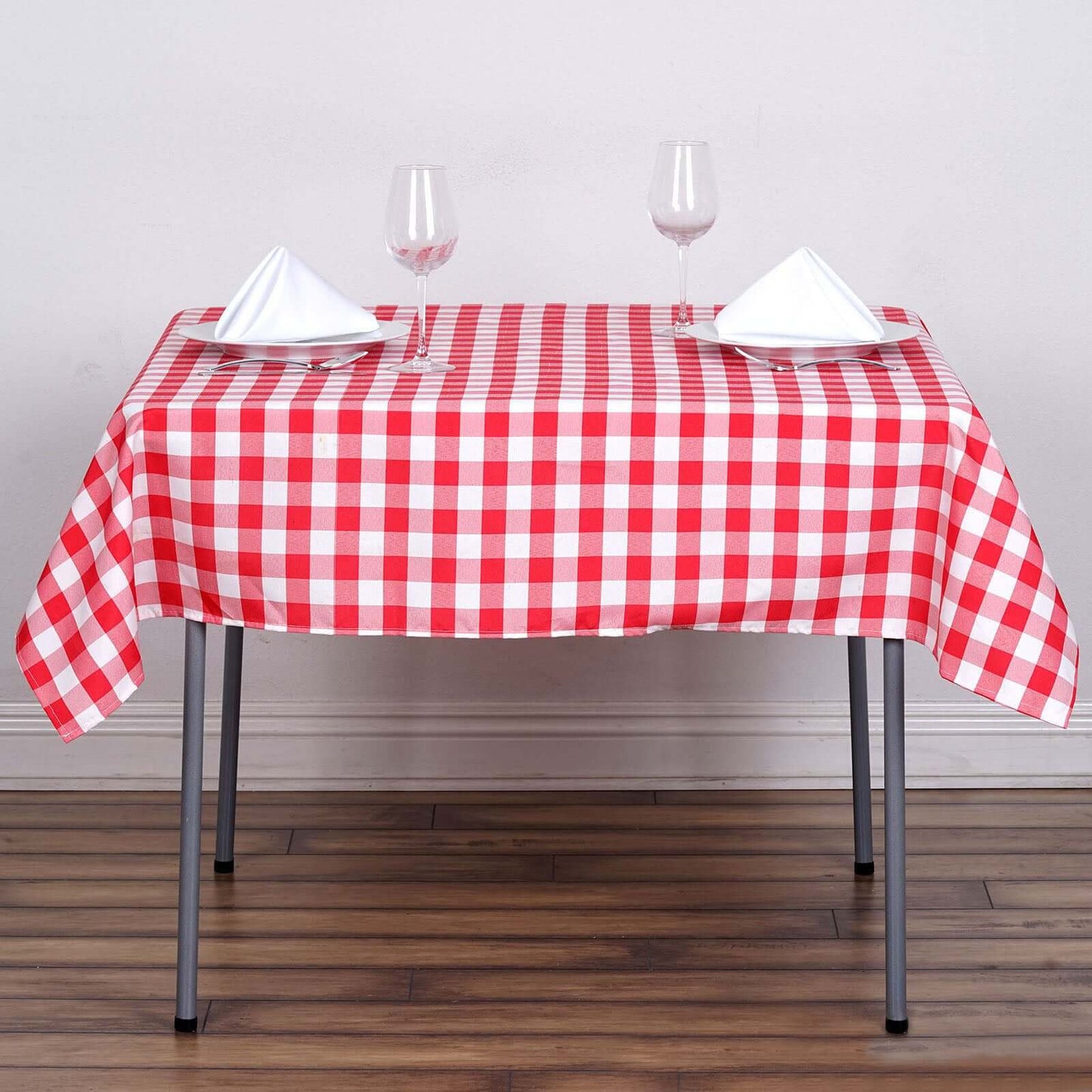 Polyester 54"x54" Square Tablecloth White/Red - Checkered Buffalo Plaid Design for Casual Table Settings - NestOCart
