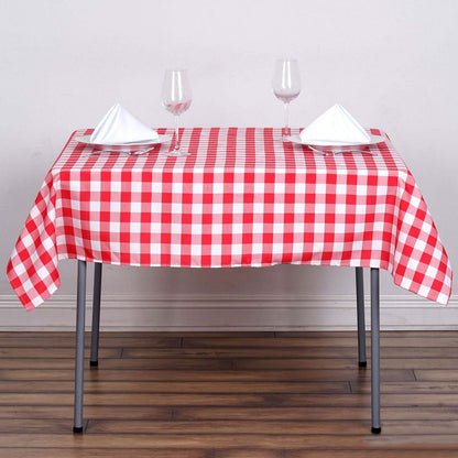 Polyester 54"x54" Square Tablecloth White/Red - Checkered Buffalo Plaid Design for Casual Table Settings - NestOCart