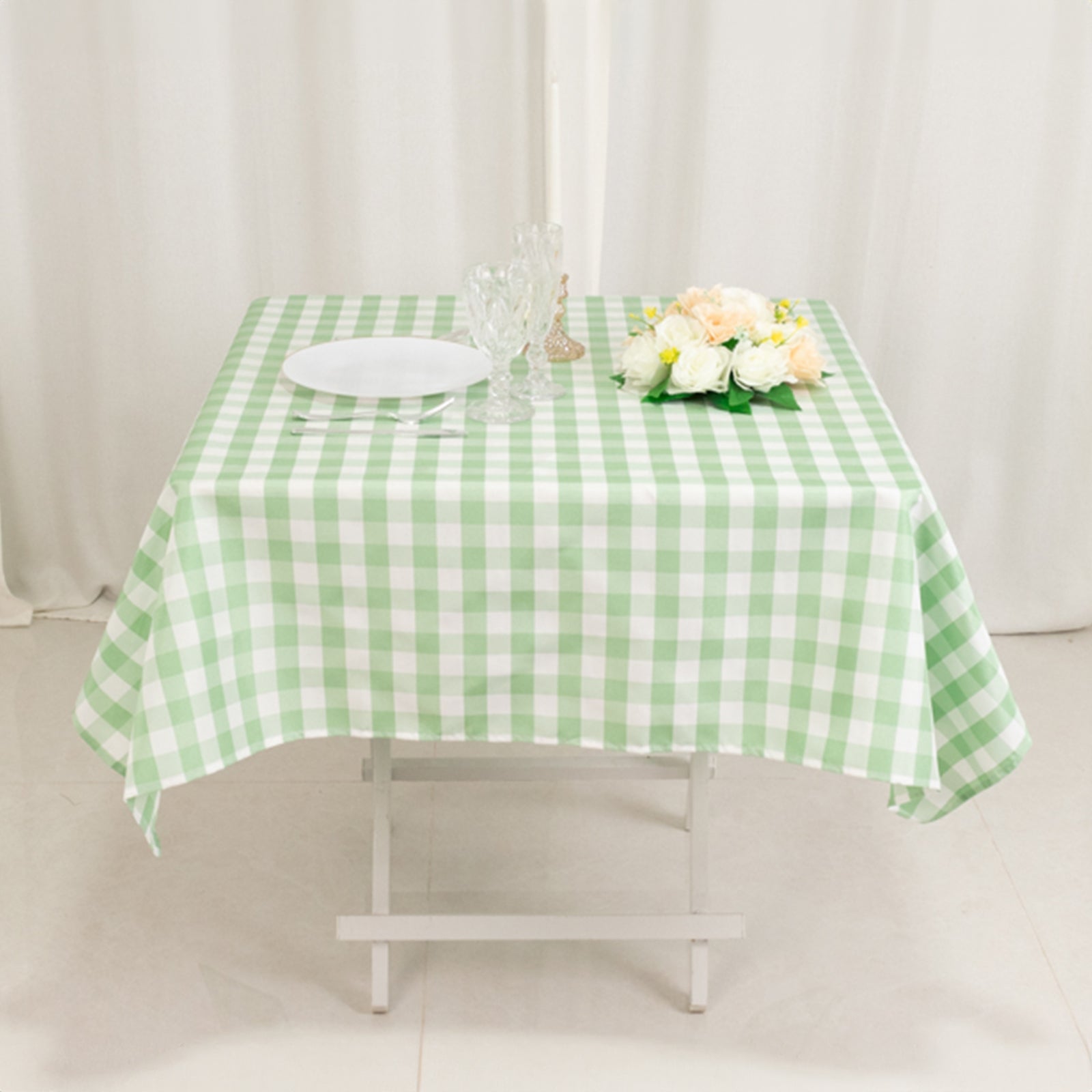 Polyester 54"x54" Square Tablecloth White/Sage Green - Checkered Buffalo Plaid Design for Casual Table Settings - Bell Racket Store