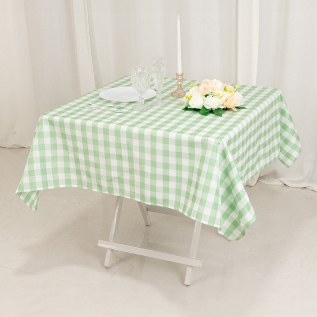 Polyester 54"x54" Square Tablecloth White/Sage Green - Checkered Buffalo Plaid Design for Casual Table Settings - Bell Racket Store