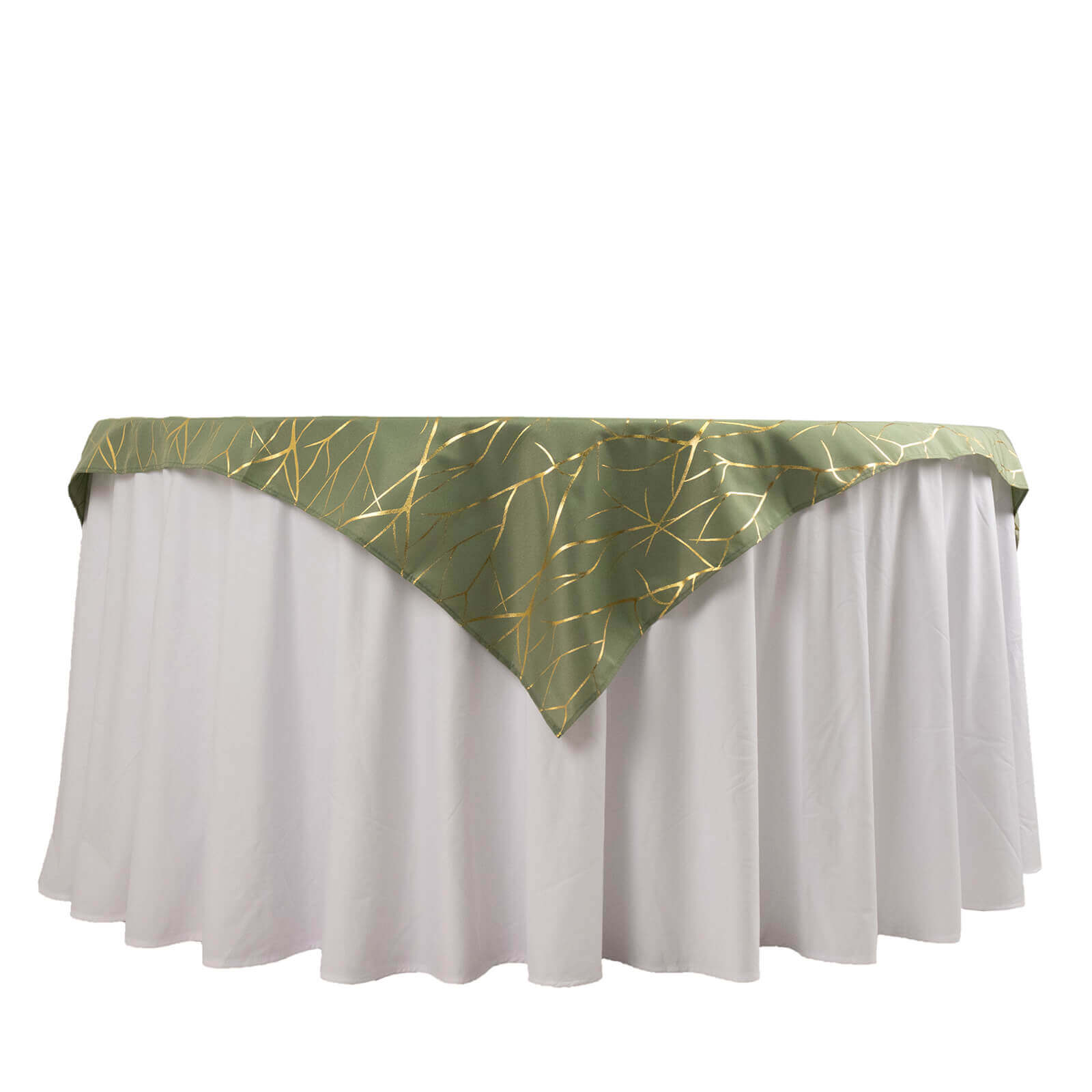 Polyester 54"x54" Table Overlay Square Tablecloth Dusty Sage Green with Gold Foil Tree Branch Pattern - Wrinkle - Resistant & Durable Table Cover - Bell Racket Store