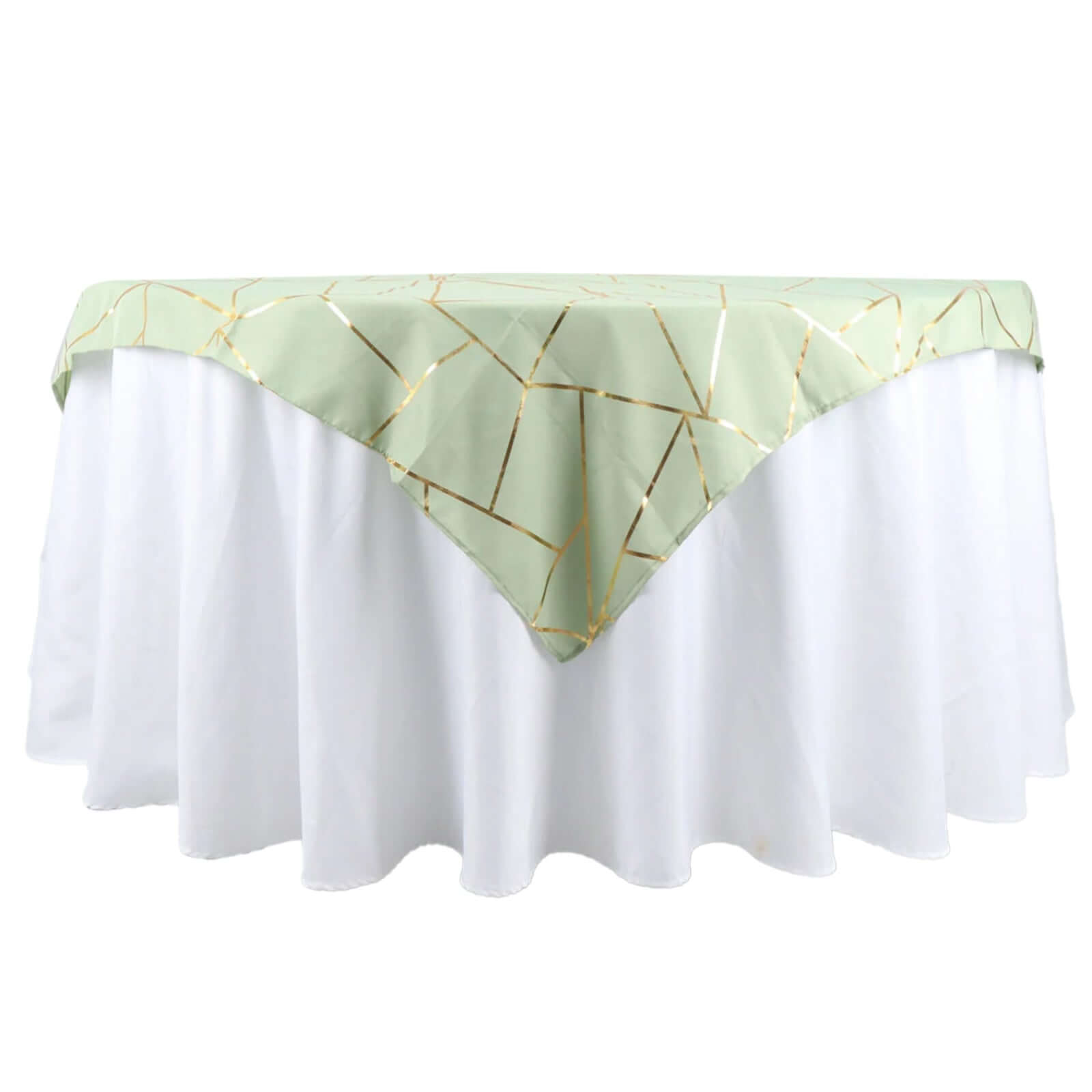 Polyester 54"x54" Table Overlay Square Tablecloth Sage Green with Gold Foil Geometric Pattern - Wrinkle-Resistant & Durable for Stylish Settings