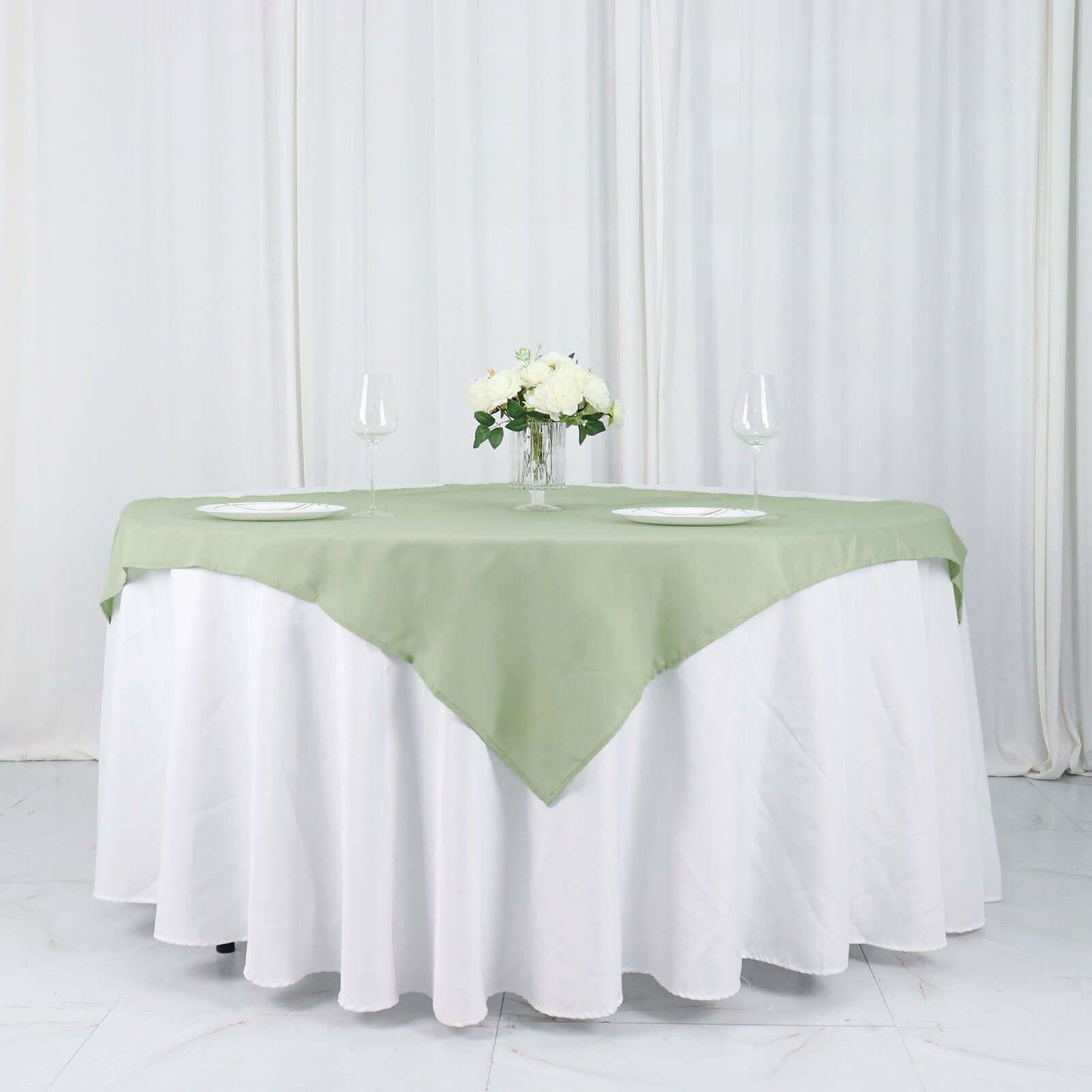 Polyester 54"x54" Table Overlay Square Tablecloth Sage Green - Wrinkle - Resistant & Durable Table Cover - Bell Racket Store