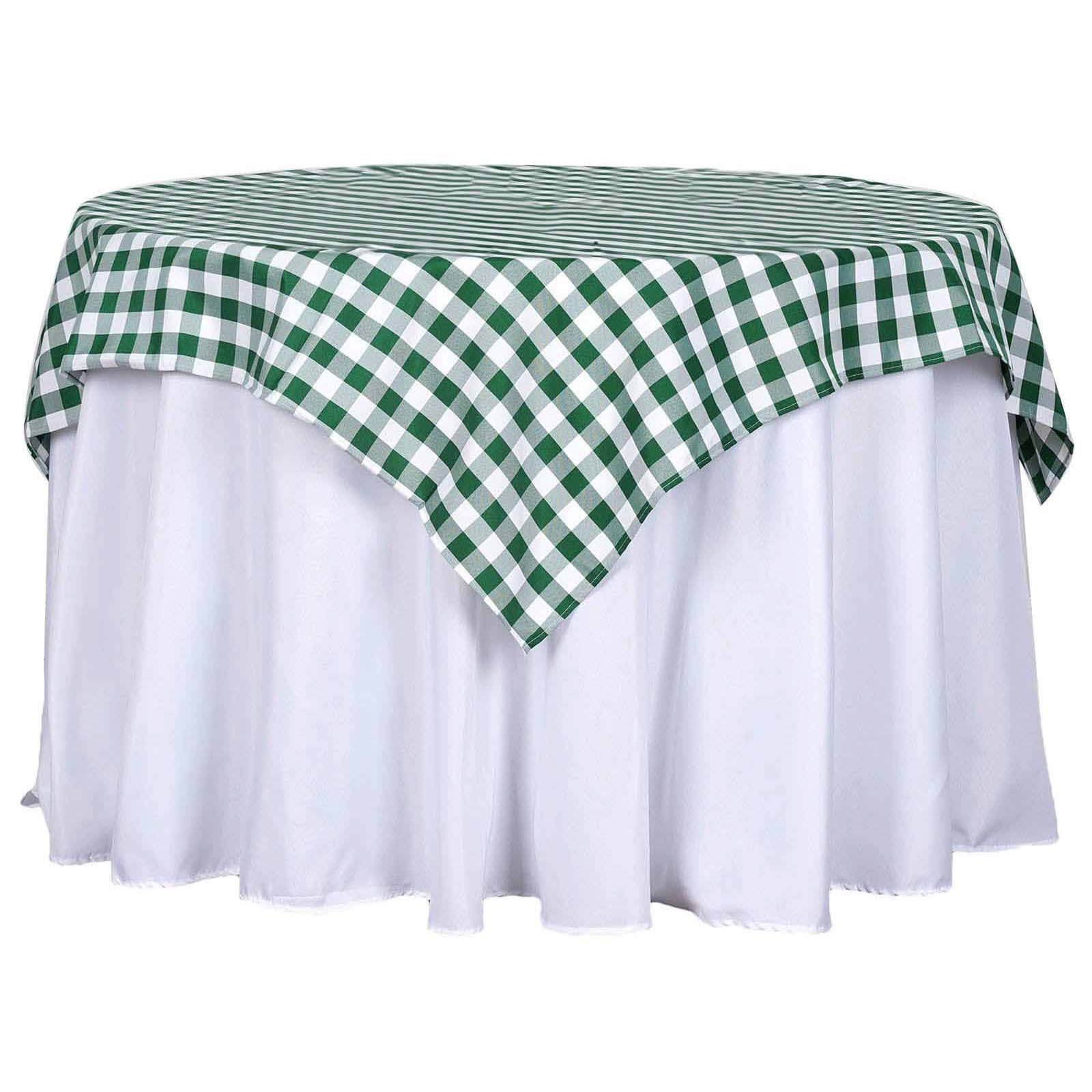Polyester 54"x54" Table Overlay Square Tablecloth White/Green - Checkered Buffalo Plaid Design for Casual Table Settings