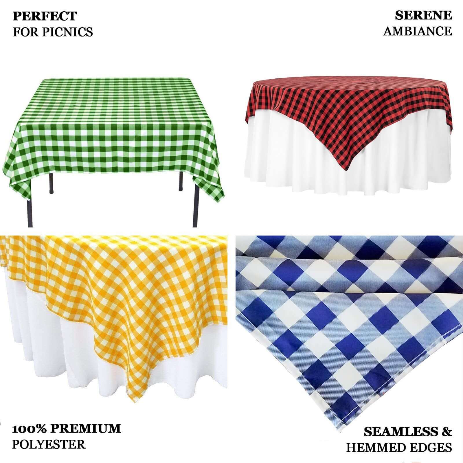 Polyester 54"x54" Table Overlay Square Tablecloth White/Sage Green - Checkered Buffalo Plaid Design for Casual Table Settings - Bell Racket Store