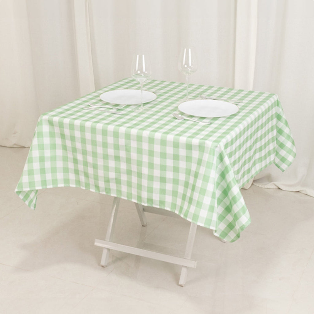Polyester 54"x54" Table Overlay Square Tablecloth White/Sage Green - Checkered Buffalo Plaid Design for Casual Table Settings - Bell Racket Store