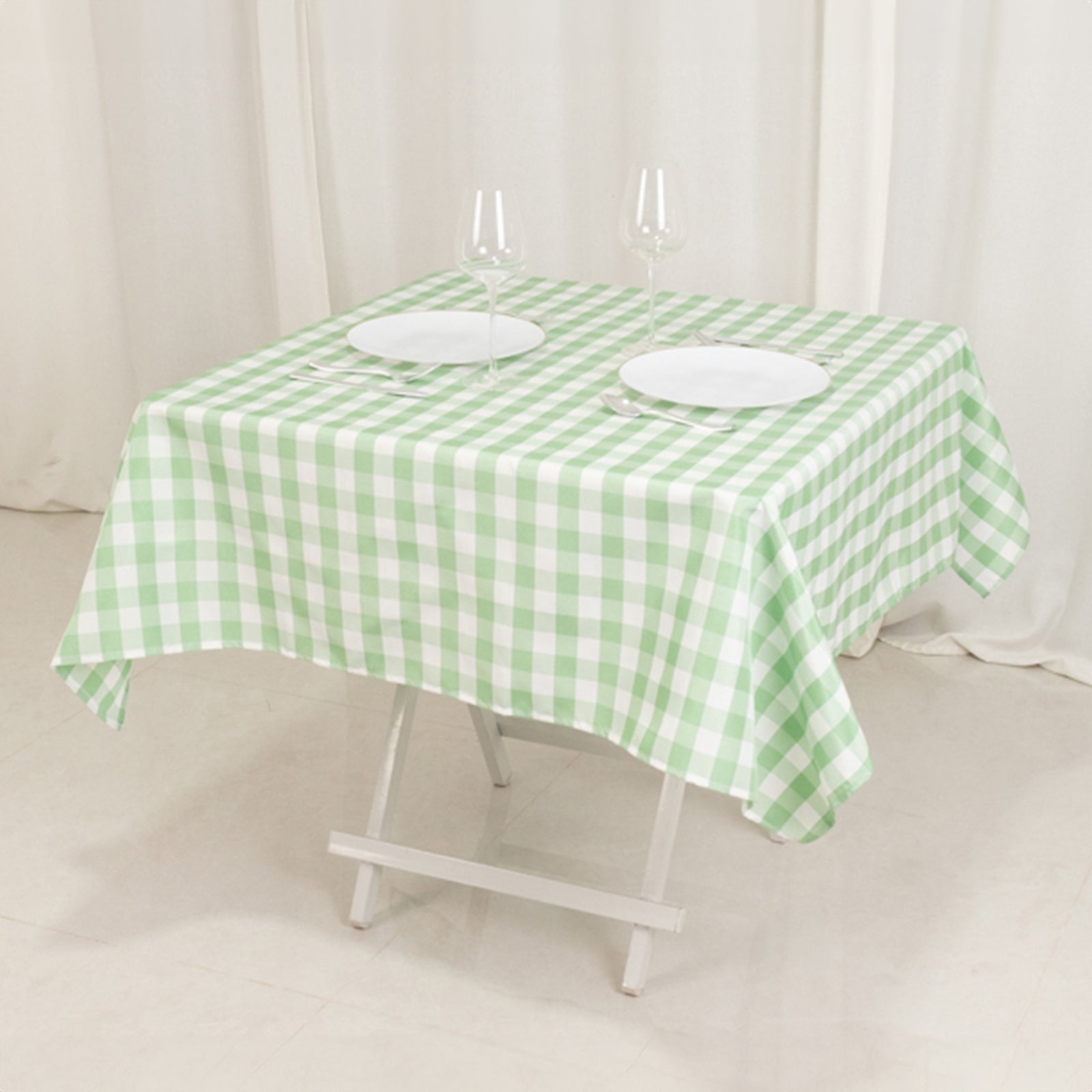 Polyester 54"x54" Table Overlay Square Tablecloth White/Sage Green - Checkered Buffalo Plaid Design for Casual Table Settings - Bell Racket Store