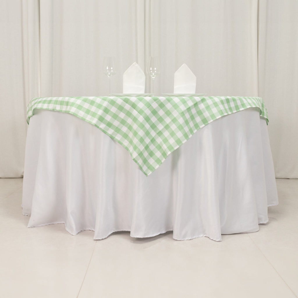 Polyester 54"x54" Table Overlay Square Tablecloth White/Sage Green - Checkered Buffalo Plaid Design for Casual Table Settings - Bell Racket Store