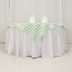 Polyester 54"x54" Table Overlay Square Tablecloth White/Sage Green - Checkered Buffalo Plaid Design for Casual Table Settings - Bell Racket Store