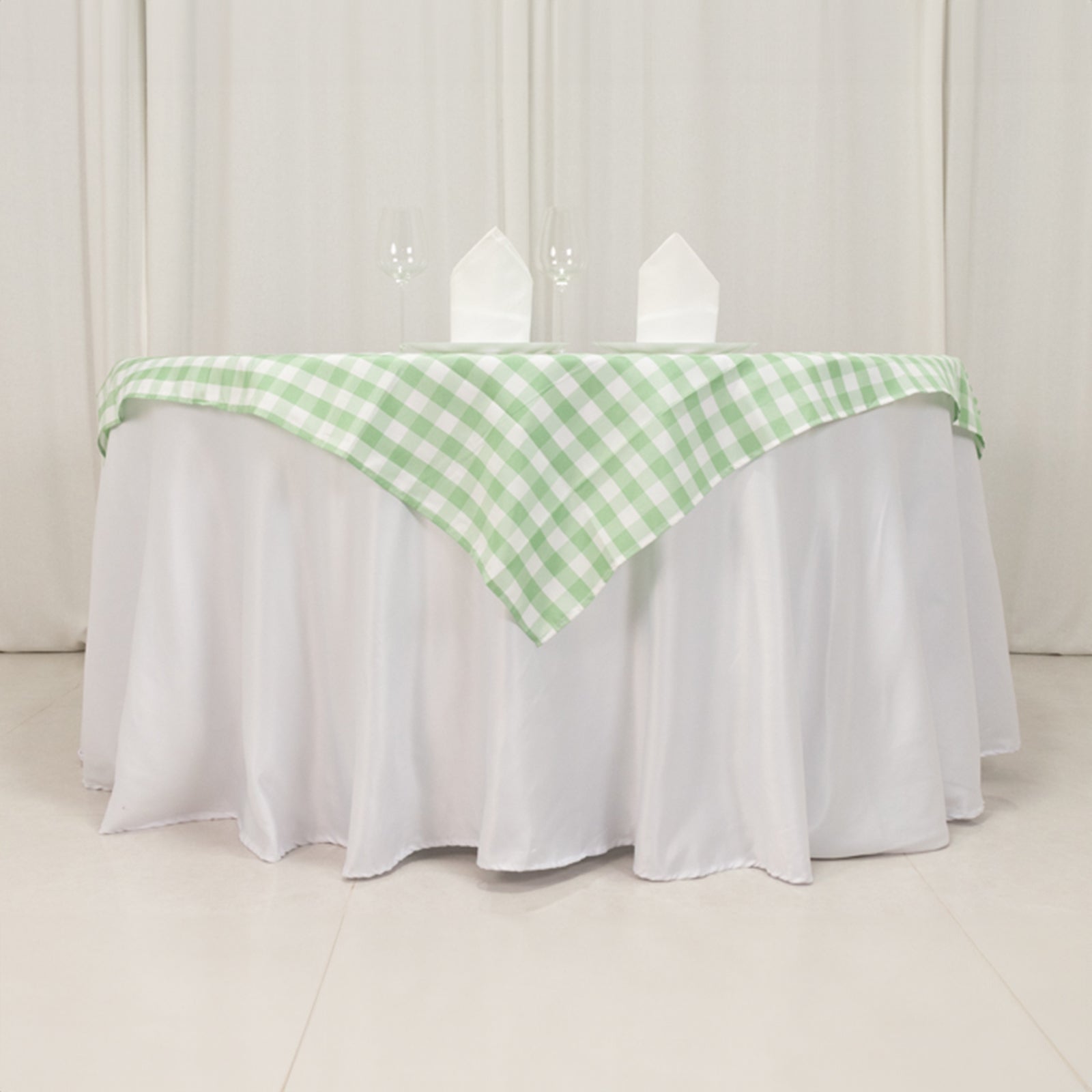 Polyester 54"x54" Table Overlay Square Tablecloth White/Sage Green - Checkered Buffalo Plaid Design for Casual Table Settings - Bell Racket Store