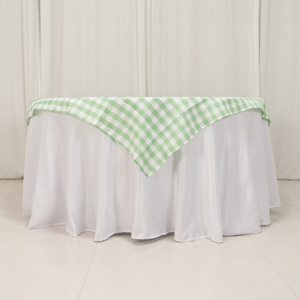 Polyester 54"x54" Table Overlay Square Tablecloth White/Sage Green - Checkered Buffalo Plaid Design for Casual Table Settings - Bell Racket Store