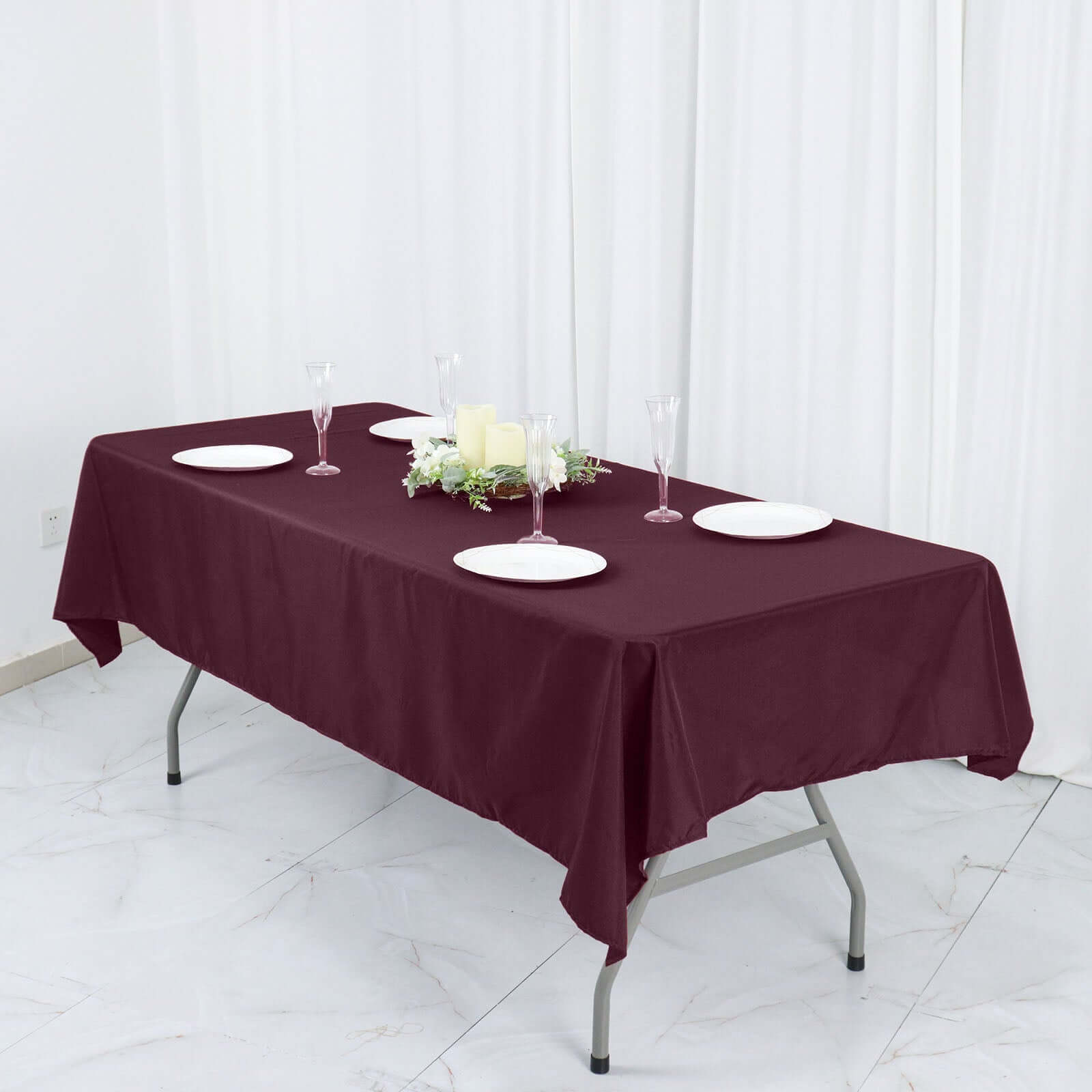Polyester 54"x96" Rectangle Tablecloth Burgundy - Wrinkle - Resistant & Easy - to - Care Table Cover - Bell Racket Store