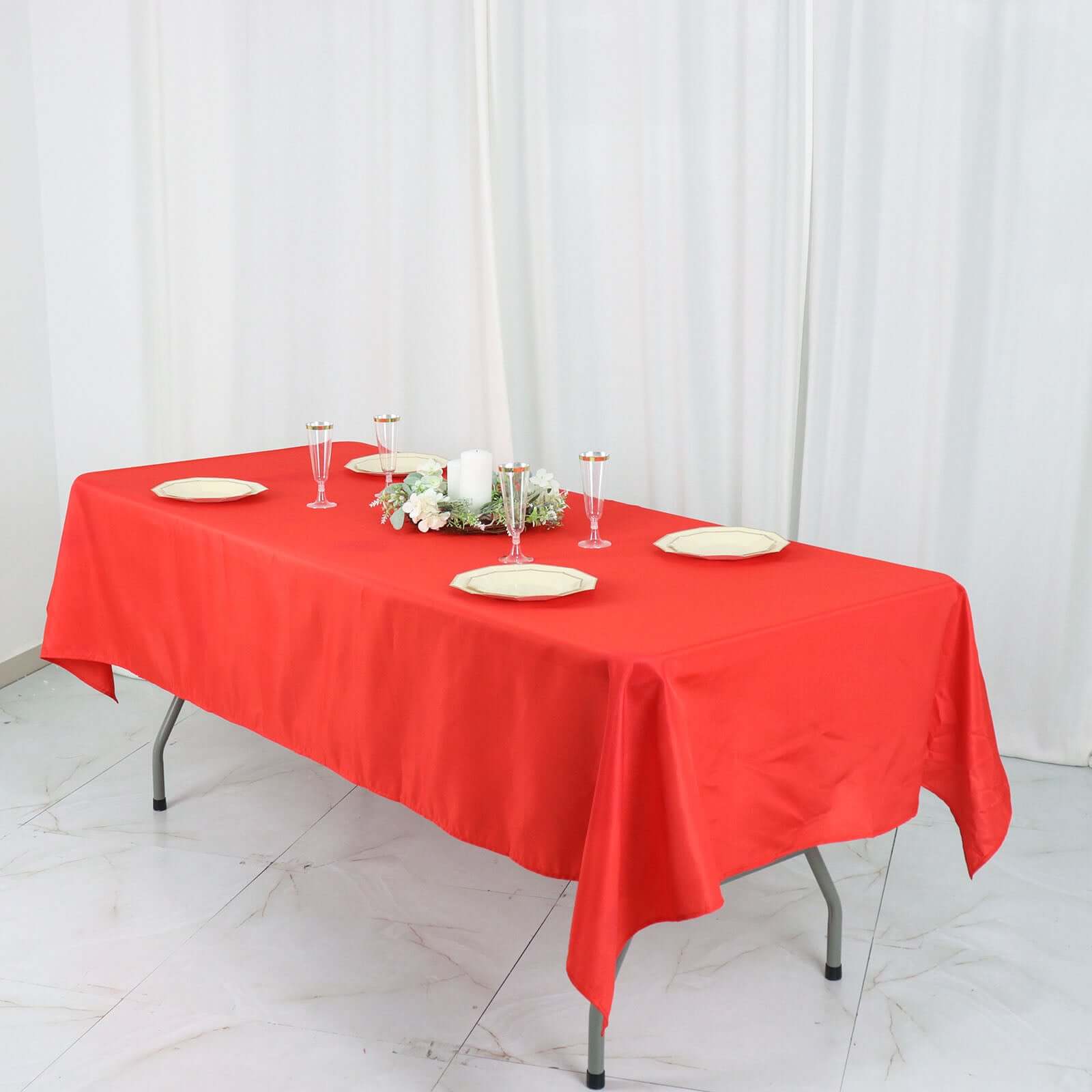 Polyester 54"x96" Rectangle Tablecloth Red - Wrinkle - Resistant & Easy - to - Care Table Cover - Bell Racket Store