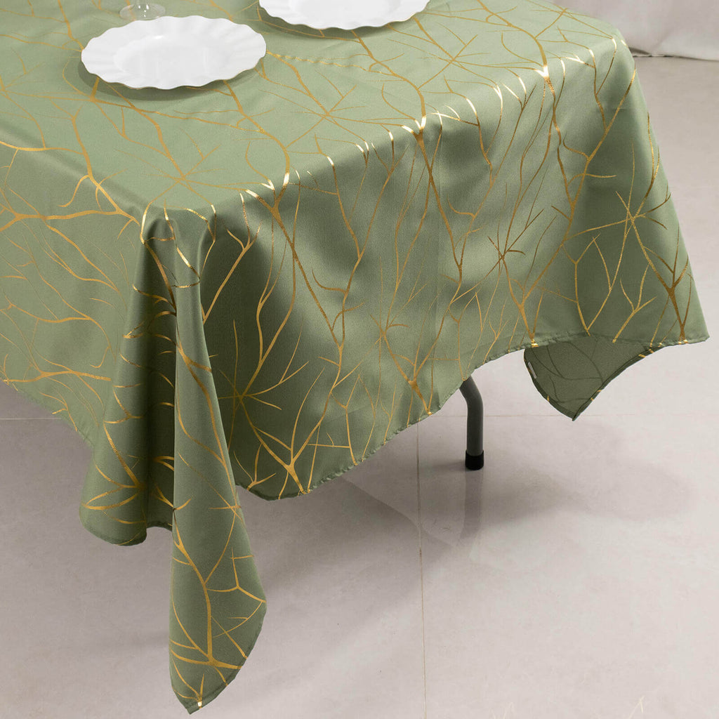 Polyester 60"x102" Rectangle Tablecloth Dusty Sage Green with Gold Foil Tree Branch Pattern - Wrinkle - Resistant & Durable Table Cover - Bell Racket Store