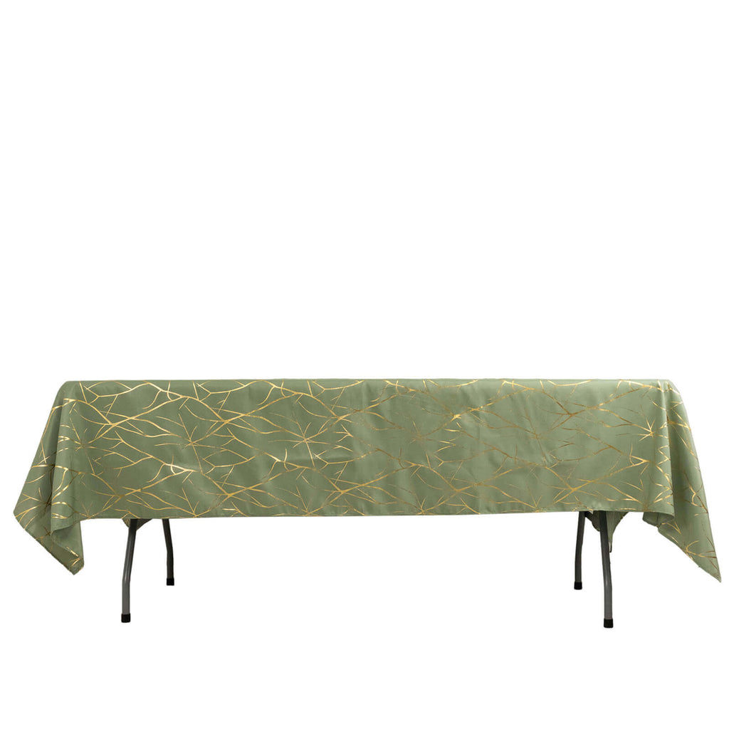 Polyester 60"x102" Rectangle Tablecloth Dusty Sage Green with Gold Foil Tree Branch Pattern - Wrinkle - Resistant & Durable Table Cover - Bell Racket Store