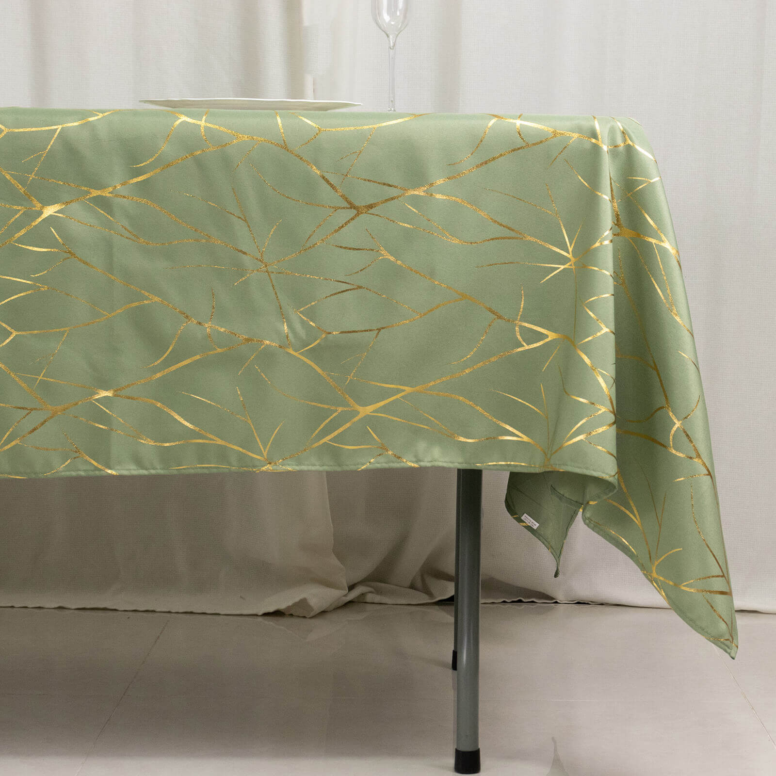 Polyester 60"x102" Rectangle Tablecloth Dusty Sage Green with Gold Foil Tree Branch Pattern - Wrinkle - Resistant & Durable Table Cover - Bell Racket Store
