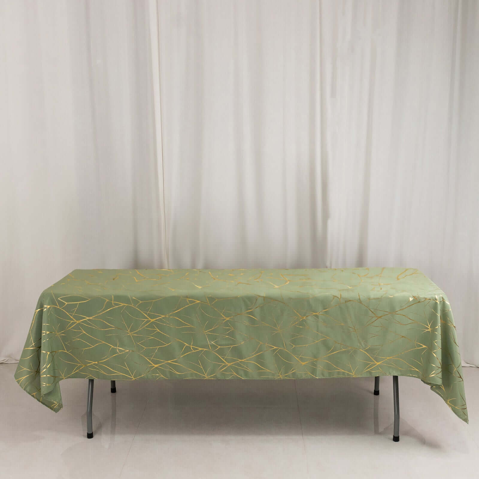 Polyester 60"x102" Rectangle Tablecloth Dusty Sage Green with Gold Foil Tree Branch Pattern - Wrinkle - Resistant & Durable Table Cover - Bell Racket Store