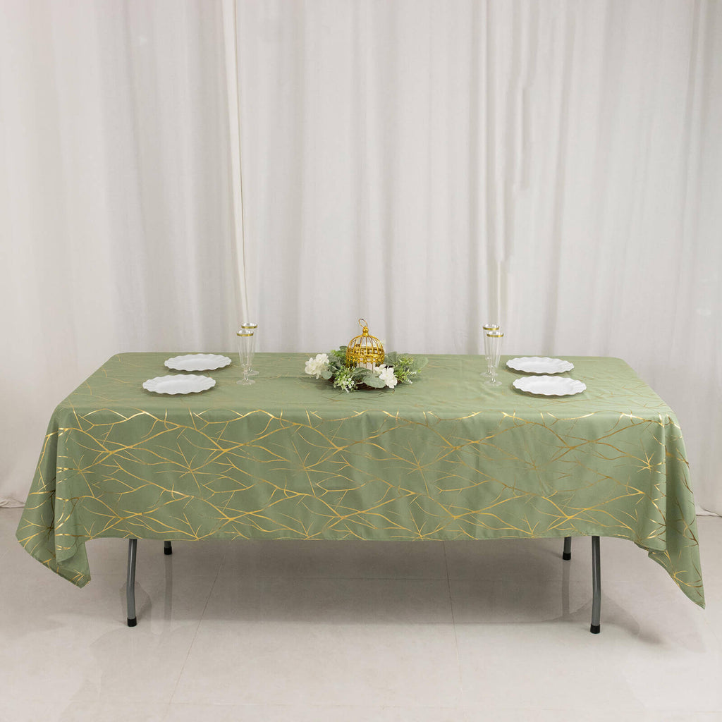 Polyester 60"x102" Rectangle Tablecloth Dusty Sage Green with Gold Foil Tree Branch Pattern - Wrinkle - Resistant & Durable Table Cover - Bell Racket Store
