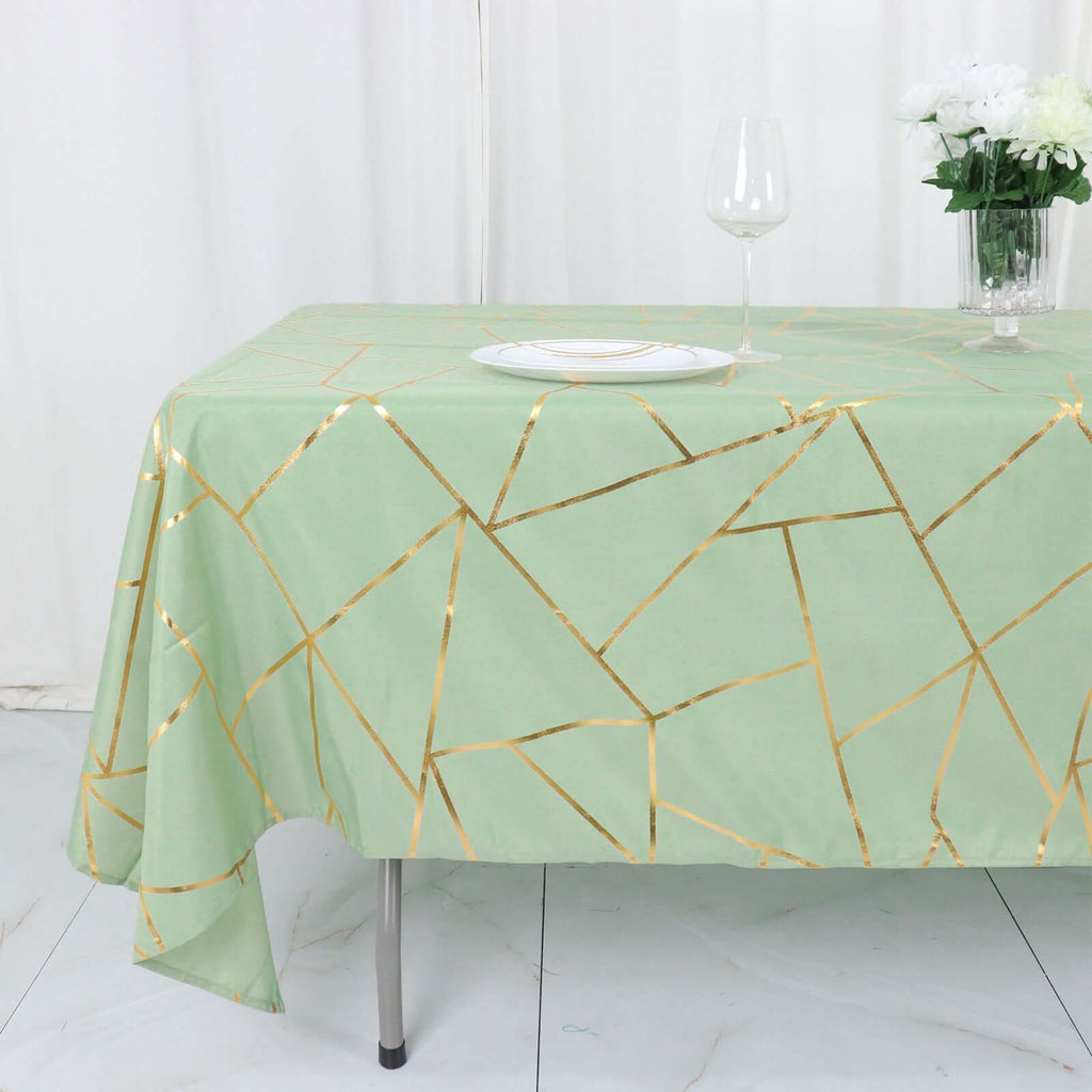 Polyester 60"x102" Rectangle Tablecloth Sage Green with Gold Foil Geometric Pattern - Wrinkle - Resistant & Durable Table Cover - Bell Racket Store