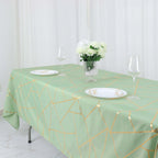 Polyester 60"x102" Rectangle Tablecloth Sage Green with Gold Foil Geometric Pattern - Wrinkle - Resistant & Durable Table Cover - Bell Racket Store