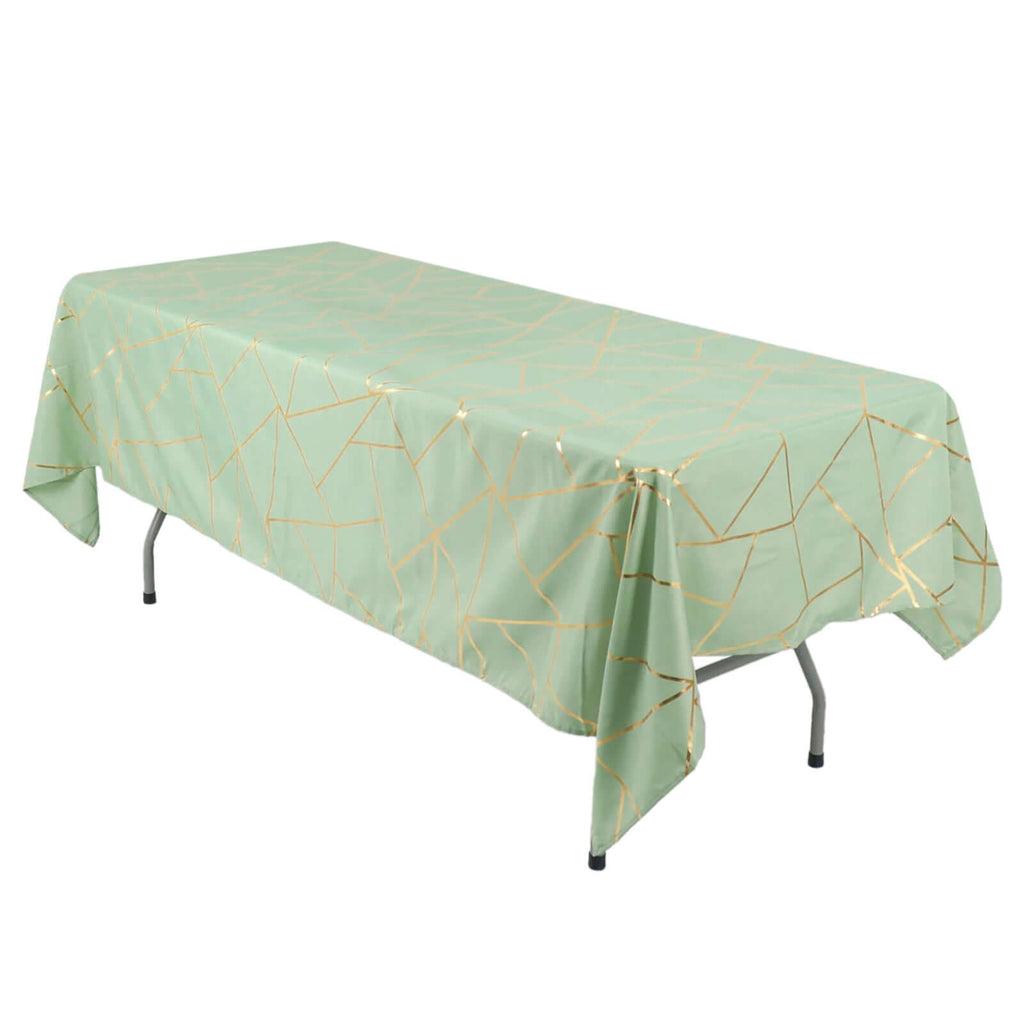 Polyester 60"x102" Rectangle Tablecloth Sage Green with Gold Foil Geometric Pattern - Wrinkle - Resistant & Durable Table Cover - Bell Racket Store