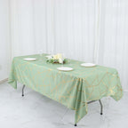 Polyester 60"x102" Rectangle Tablecloth Sage Green with Gold Foil Geometric Pattern - Wrinkle - Resistant & Durable Table Cover - Bell Racket Store