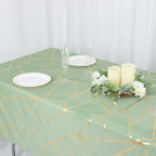 Polyester 60"x102" Rectangle Tablecloth Sage Green with Gold Foil Geometric Pattern - Wrinkle - Resistant & Durable Table Cover - Bell Racket Store