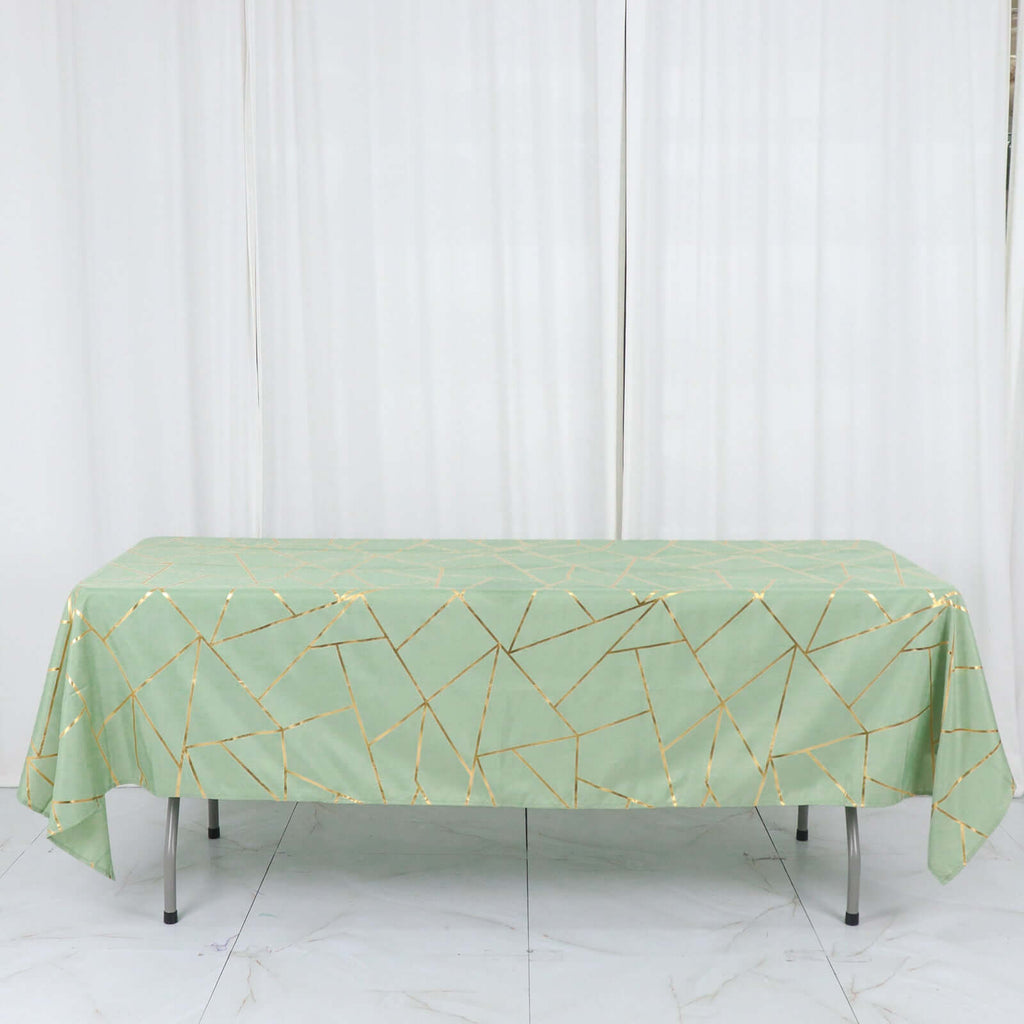 Polyester 60"x102" Rectangle Tablecloth Sage Green with Gold Foil Geometric Pattern - Wrinkle - Resistant & Durable Table Cover - Bell Racket Store