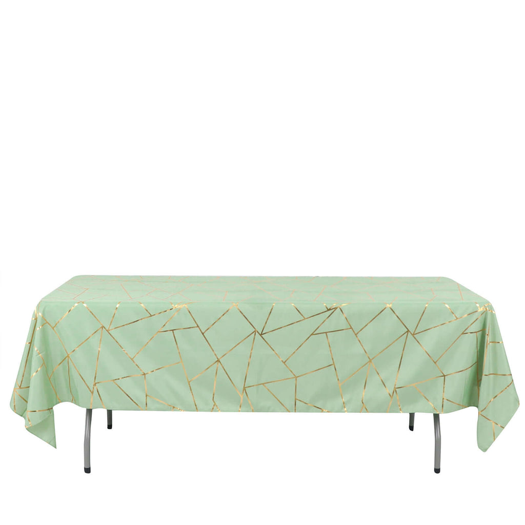 Polyester 60"x102" Rectangle Tablecloth Sage Green with Gold Foil Geometric Pattern - Wrinkle - Resistant & Durable Table Cover - Bell Racket Store