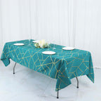 Polyester 60"x102" Rectangle Tablecloth Teal with Gold Foil Geometric Pattern - Wrinkle - Resistant & Durable Table Cover - Bell Racket Store