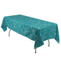 Polyester 60"x102" Rectangle Tablecloth Teal with Gold Foil Geometric Pattern - Wrinkle - Resistant & Durable Table Cover - Bell Racket Store