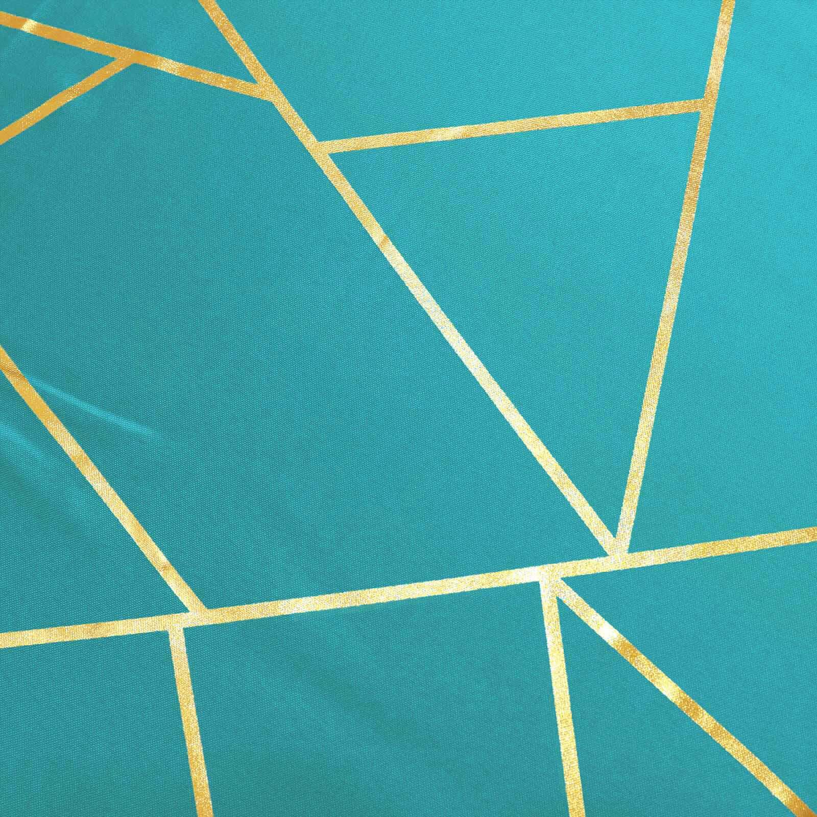 Polyester 60"x102" Rectangle Tablecloth Teal with Gold Foil Geometric Pattern - Wrinkle - Resistant & Durable Table Cover - Bell Racket Store