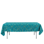 Polyester 60"x102" Rectangle Tablecloth Teal with Gold Foil Geometric Pattern - Wrinkle - Resistant & Durable Table Cover - Bell Racket Store