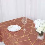 Polyester 60"x102" Rectangle Tablecloth Terracotta (Rust) with Gold Foil Geometric Pattern - Wrinkle - Resistant & Durable Table Cover - Bell Racket Store
