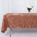 Polyester 60"x102" Rectangle Tablecloth Terracotta (Rust) with Gold Foil Geometric Pattern - Wrinkle - Resistant & Durable Table Cover - Bell Racket Store