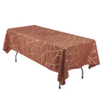 Polyester 60"x102" Rectangle Tablecloth Terracotta (Rust) with Gold Foil Geometric Pattern - Wrinkle - Resistant & Durable Table Cover - Bell Racket Store