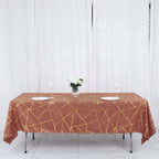 Polyester 60"x102" Rectangle Tablecloth Terracotta (Rust) with Gold Foil Geometric Pattern - Wrinkle - Resistant & Durable Table Cover - Bell Racket Store