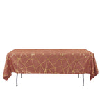 Polyester 60"x102" Rectangle Tablecloth Terracotta (Rust) with Gold Foil Geometric Pattern - Wrinkle - Resistant & Durable Table Cover - Bell Racket Store
