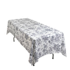 Polyester 60"x102" Rectangle Tablecloth White - Black French Toile Pattern for Elegant Gatherings - Bell Racket Store