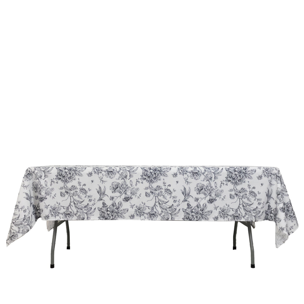 Polyester 60"x102" Rectangle Tablecloth White - Black French Toile Pattern for Elegant Gatherings - Bell Racket Store