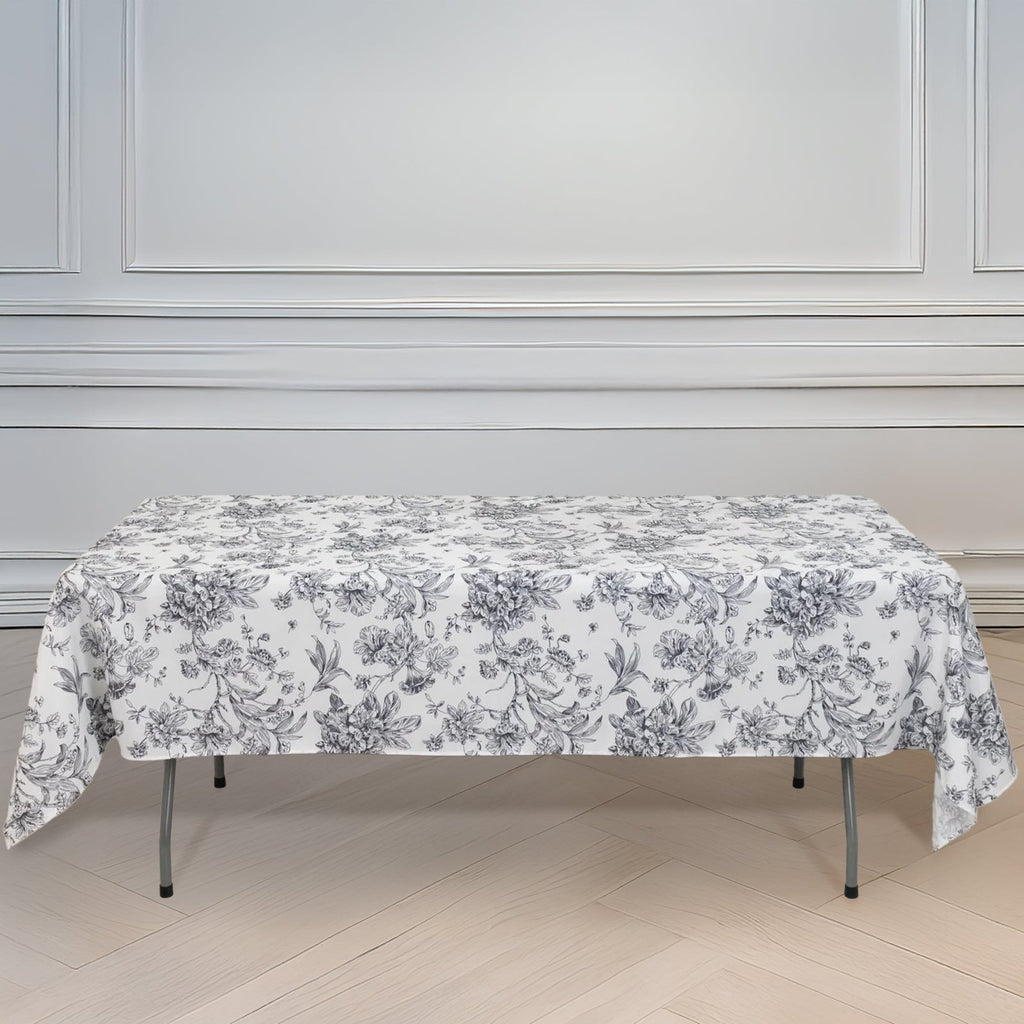 Polyester 60"x102" Rectangle Tablecloth White - Black French Toile Pattern for Elegant Gatherings - Bell Racket Store