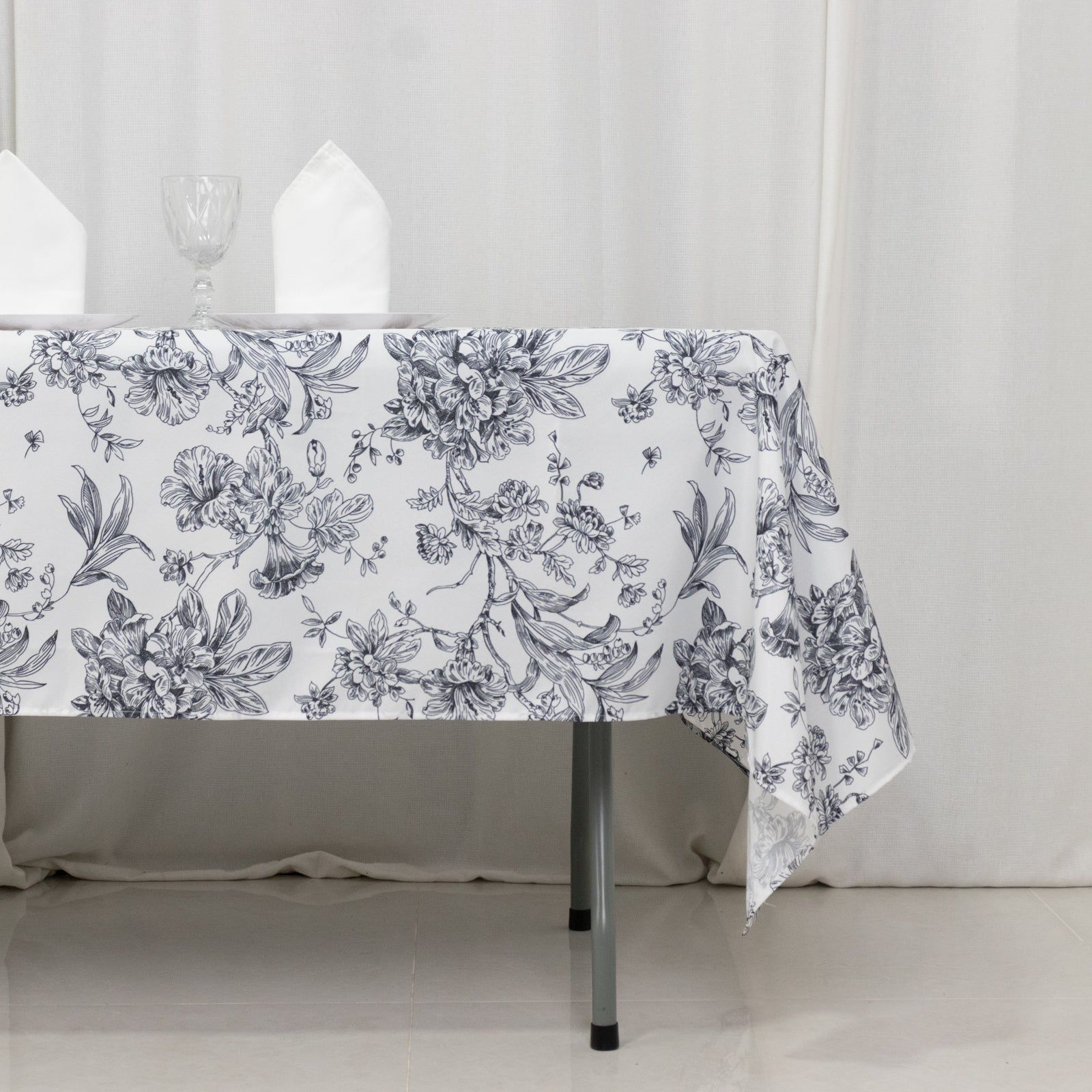 Polyester 60"x102" Rectangle Tablecloth White - Black French Toile Pattern for Elegant Gatherings - Bell Racket Store
