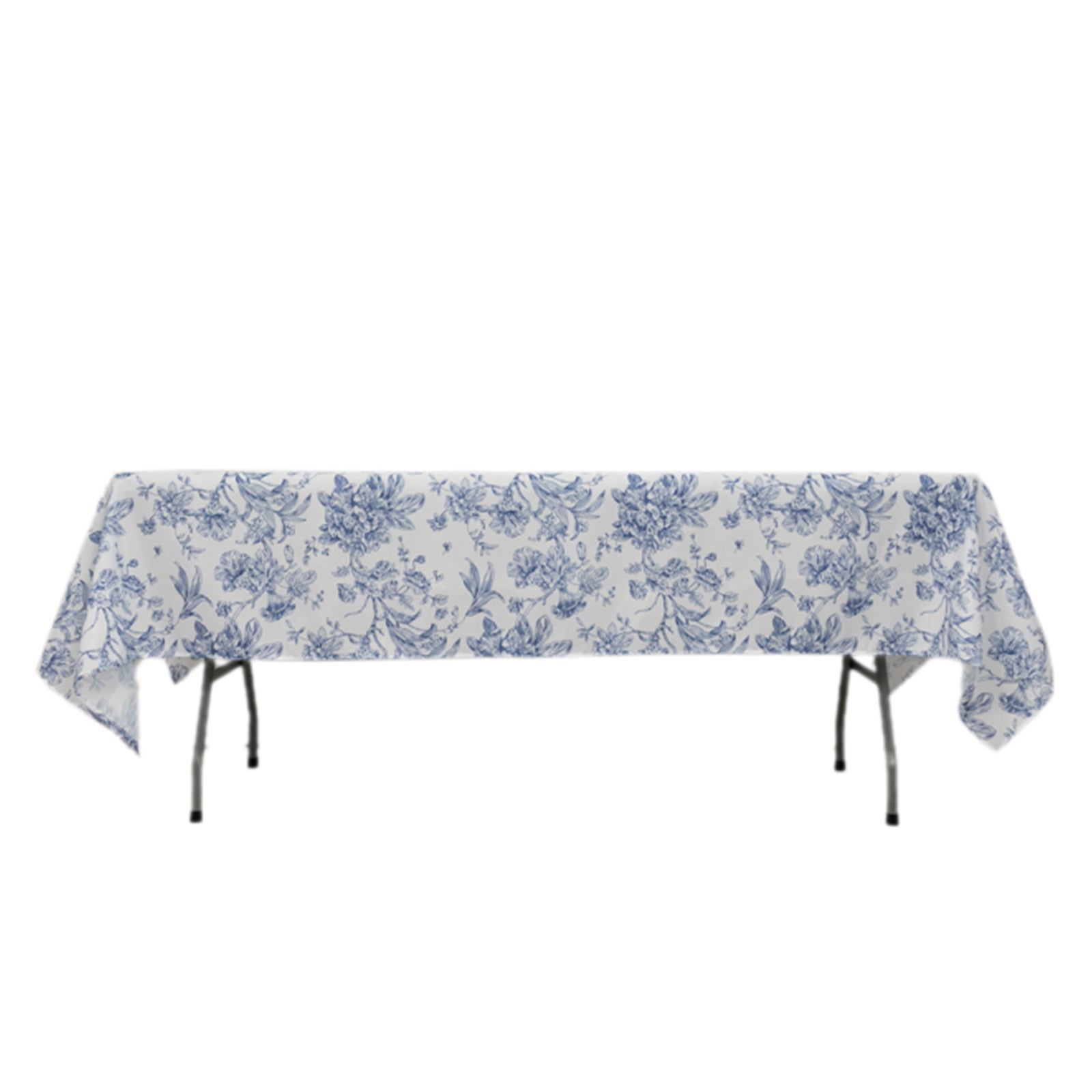 Polyester 60"x102" Rectangle Tablecloth White - Blue French Toile Pattern for Elegant Gatherings - Bell Racket Store